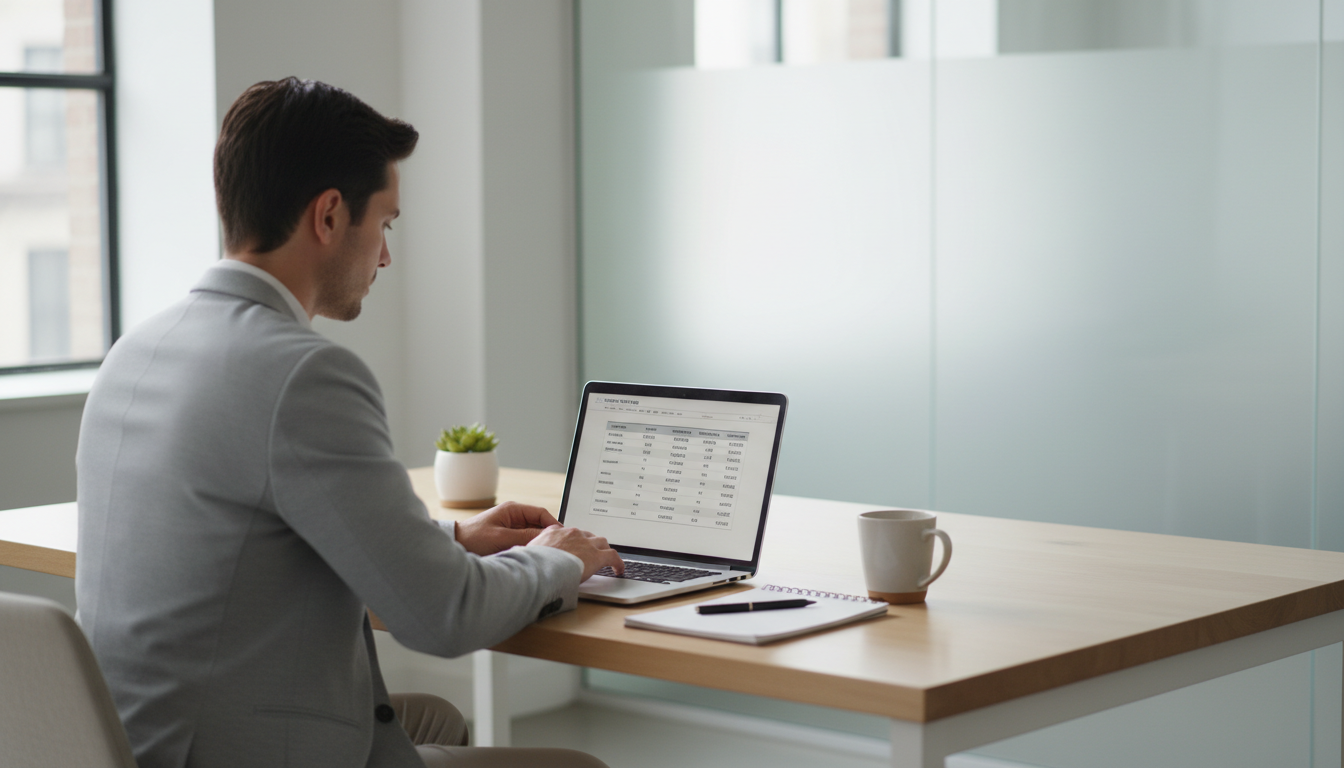 Individual reviewing loan terms on a tablet in a modern office