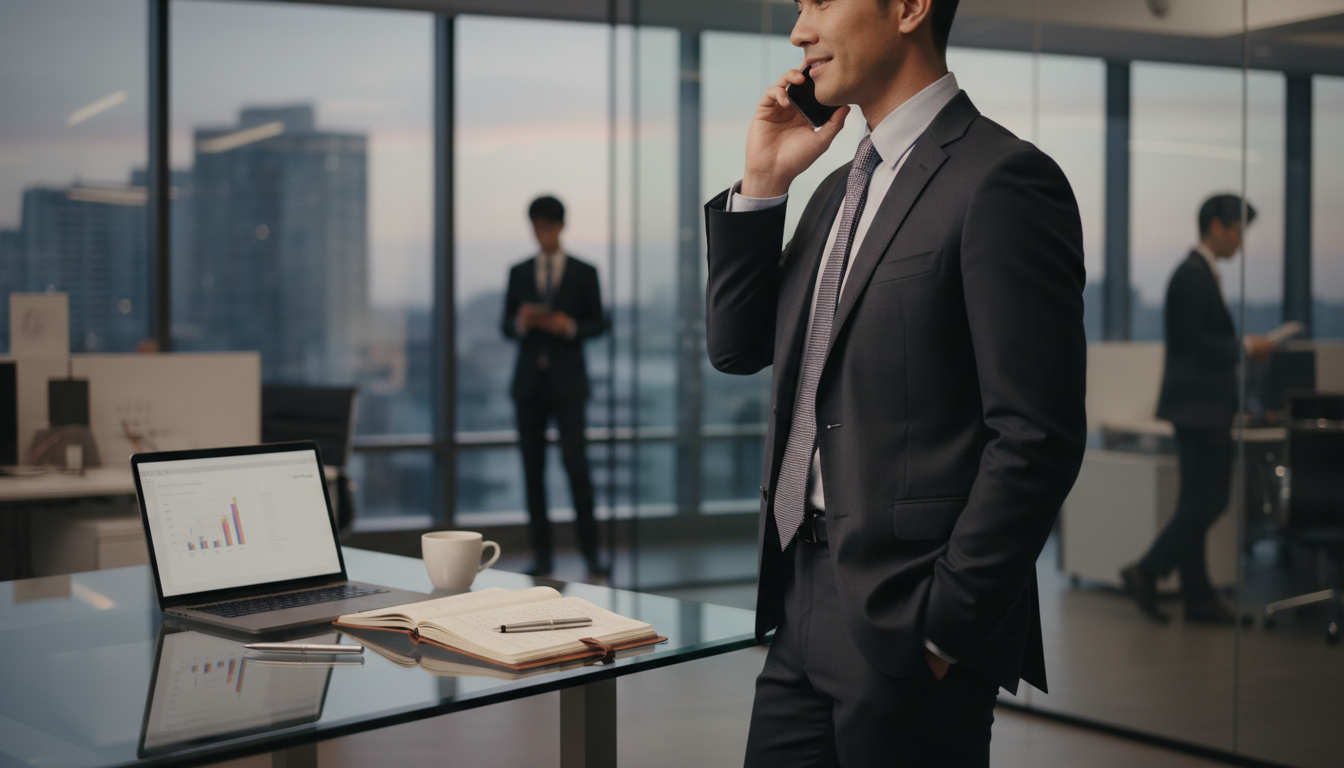 Профессионал ведет телефонный разговор в офисе