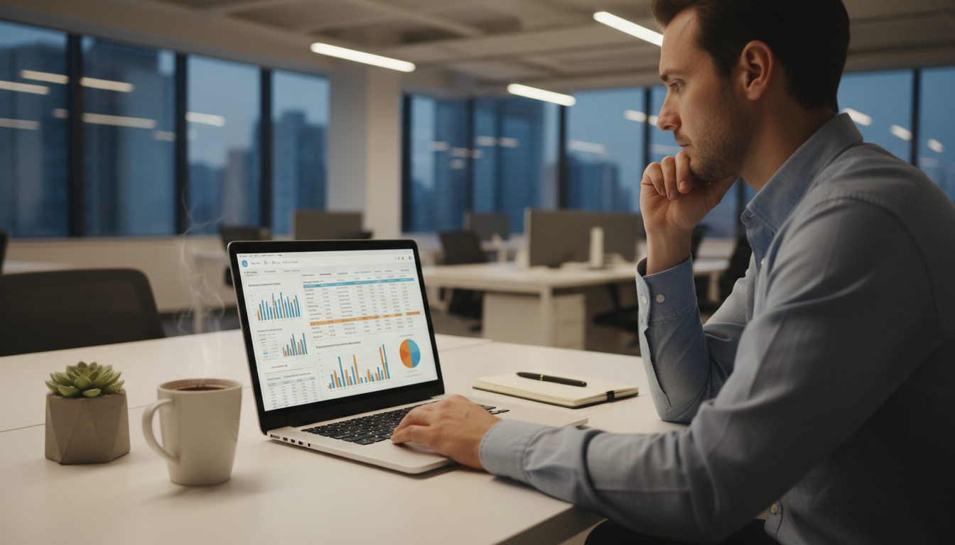 Person focused on financial planning on a laptop at a modern desk